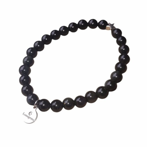 Elastische armband met regenboog obsidiaan kralen.