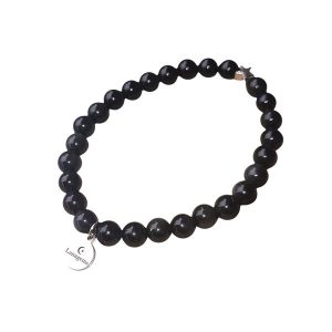 Elastische armband met regenboog obsidiaan kralen.