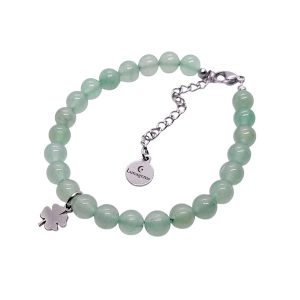 Armband met aventurijn kralen, RVS verlengkettinkje en klavertje 4 bedel