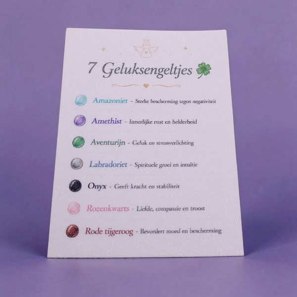 Kaartje met 7 geluksedelstenen