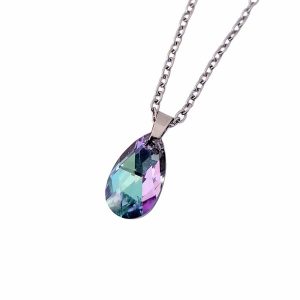 Donkerzilveren rvs ketting met druppel hanger Swarovski in de kleur Vitrail light