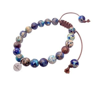 Geknoopte edelsteen armband met zeekleurige Imperial jaspis kralen