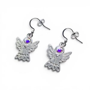 Oorbellen stainless steel met engeltje en Swarovski steentje