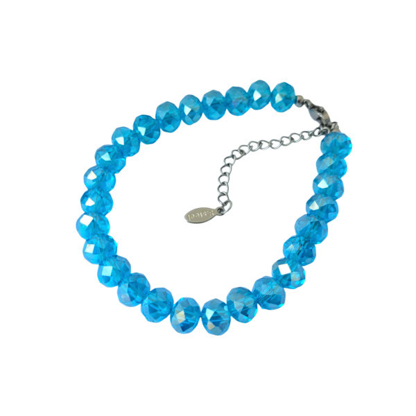 Armband met aquakleurige kristal kralen en verlengkettinkje stainless steel