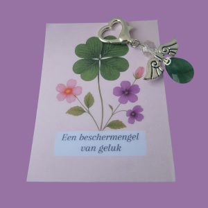 Tassenhanger beschermengel met Aventurijn & Bergkristal – Voor Geluk en Positieve Energie