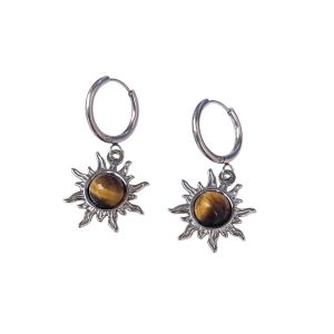 Oorbelringen stainless steel met zonnetjes tijgeroog zilver