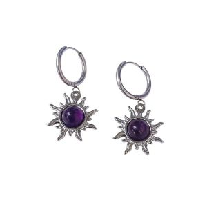 Oorbelringen stainless steel met zonnetjes amethist zilver