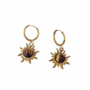 Oorbelringen stainless steel met zonnetjes tijgeroog goud