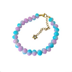 Armband met gekleurde facet kralen en verlengkettinkje stainless steel