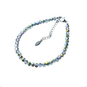 Armband met kleine kristal kraaltjes en verlengkettinkje stainless steel
