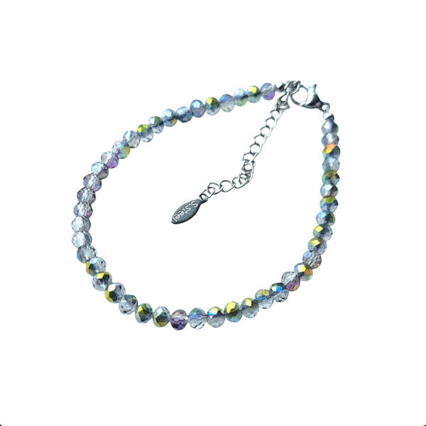 Armband met kleine kristal kraaltjes en verlengkettinkje stainless steel