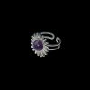 Zilverkleurige stainless steel ring met zon en amethist cabochon