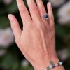 Zilveren stainless steel zon ring met amethist en armband met grijze maansteen, rozenkwarts, amethist en groene angeliet