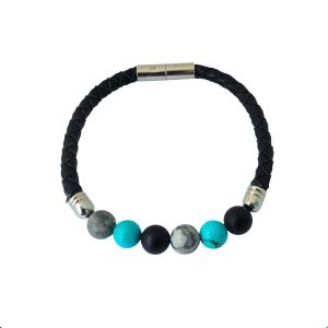 Armband echt leder en howliet, agaat en jaspis