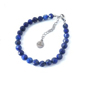 Armband met zilveren verlengkettinkje en blauwe lapis lazuli kralen