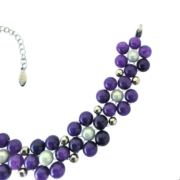 Bloemetjes armband van geverfde kwarts en miracle beads met verlengkettinkje stainless steel - Afbeelding 2